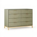 Commode 120 x 45 x 90 cm en bois vert kaki à 8 tiroirs style contemporain