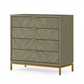 Commode 90 x 45 x 105 cm en panneaux de bois vert olive et métal doré à 4 tiroirs style contemporain
