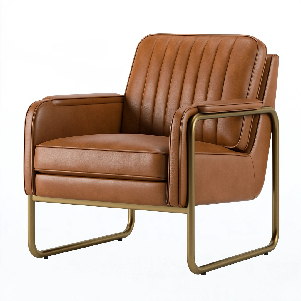 Fauteuil 80 x 78 x 82 cm aspect cuir camel métal doré style moderne