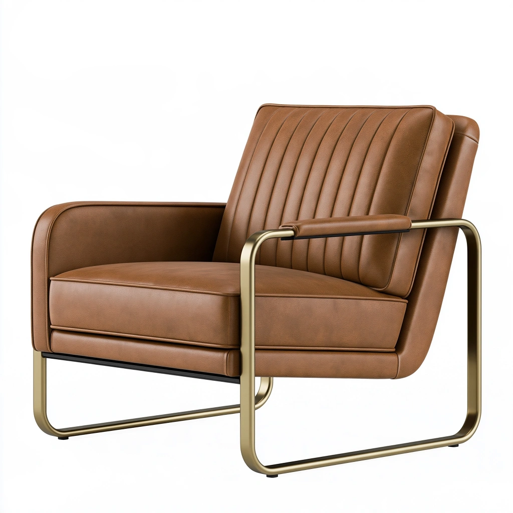Fauteuil 85 x 80 x 85 cm en similicuir marron style moderne avec structure métallique