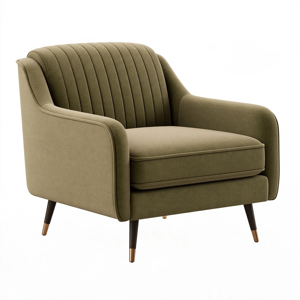 Fauteuil 85 x 82 x 90 cm en tissu vert olive - assise rembourrée style contemporain
