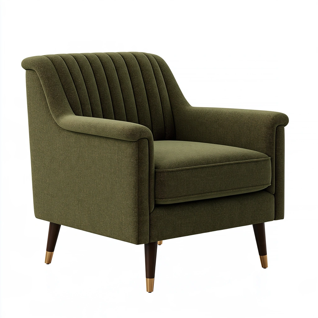 Fauteuil 75 x 82 x 85 cm en tissu vert olive style vintage avec dossier côtelé