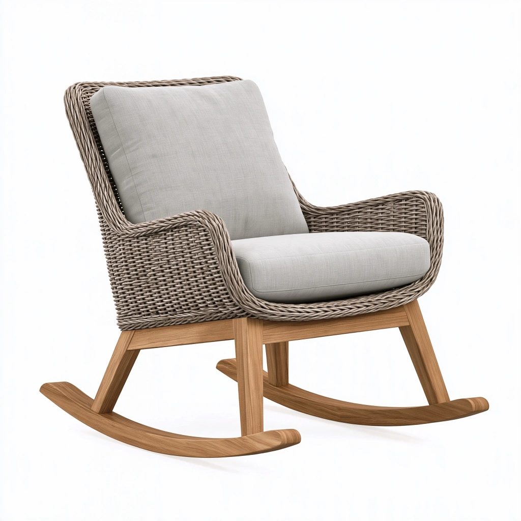 Fauteuil à bascule 92 x 78 x 100 cm en bois et tressage brun avec assise beige