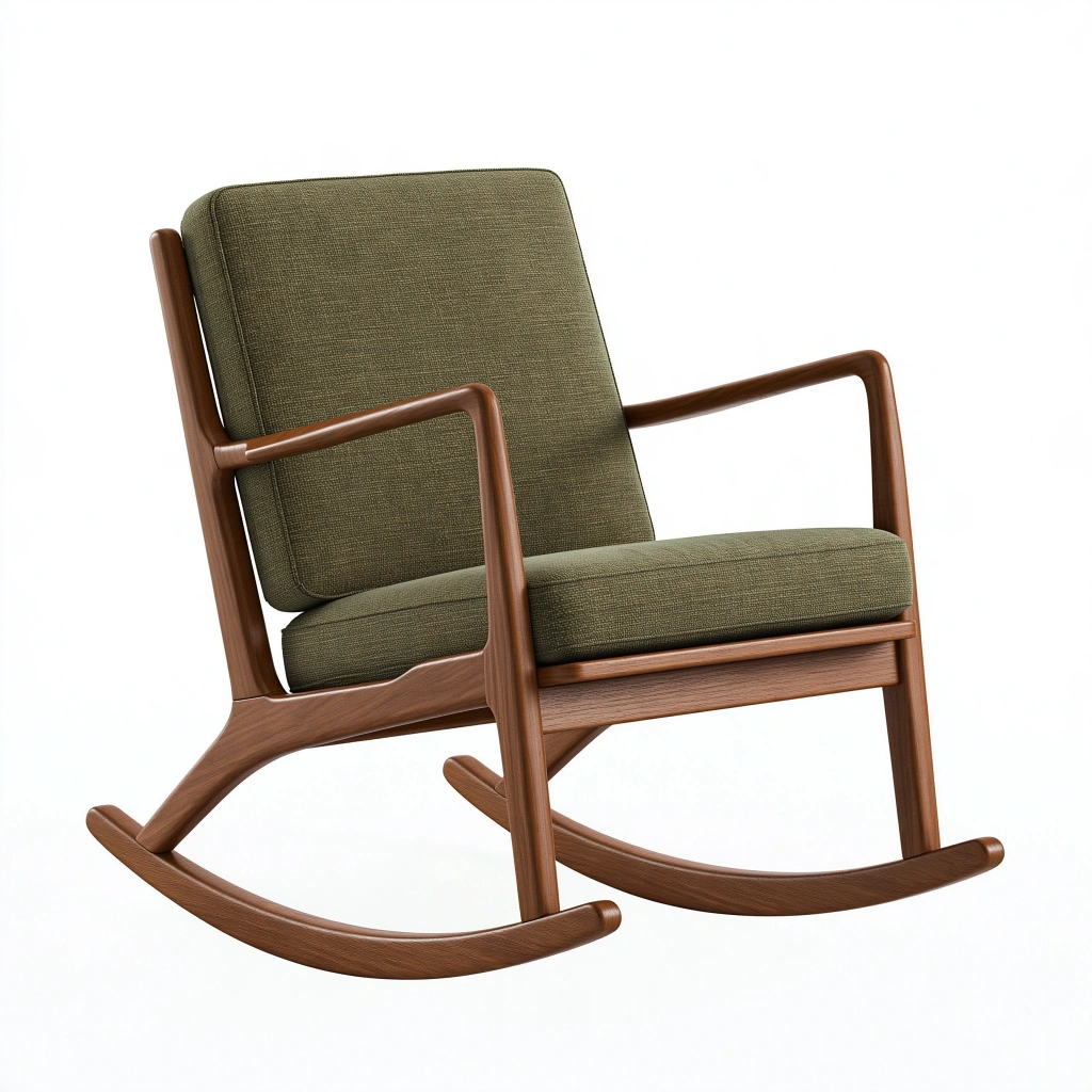Fauteuil à bascule 68 x 90 x 95 cm en bois brun et tissu vert style scandinave