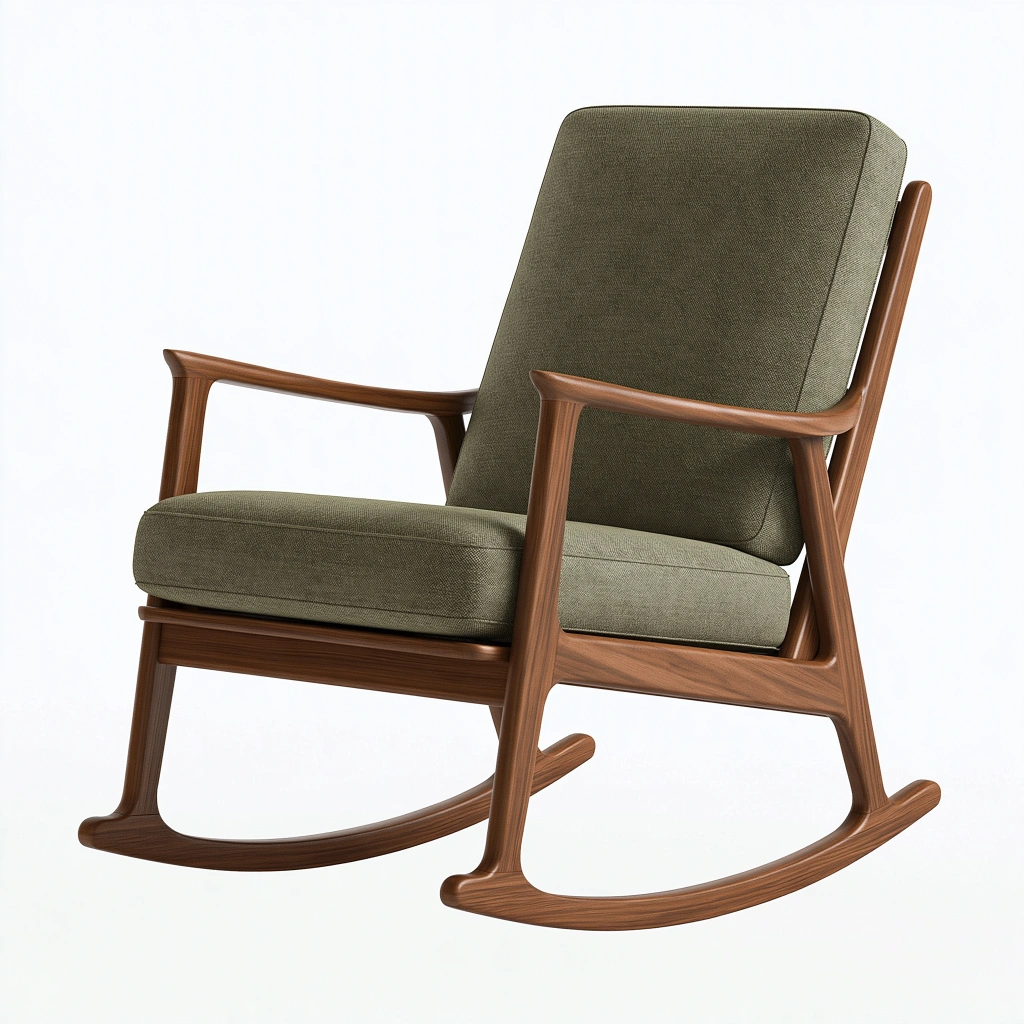 Fauteuil à bascule 70 x 85 x 100 cm en bois et tissu vert style scandinave