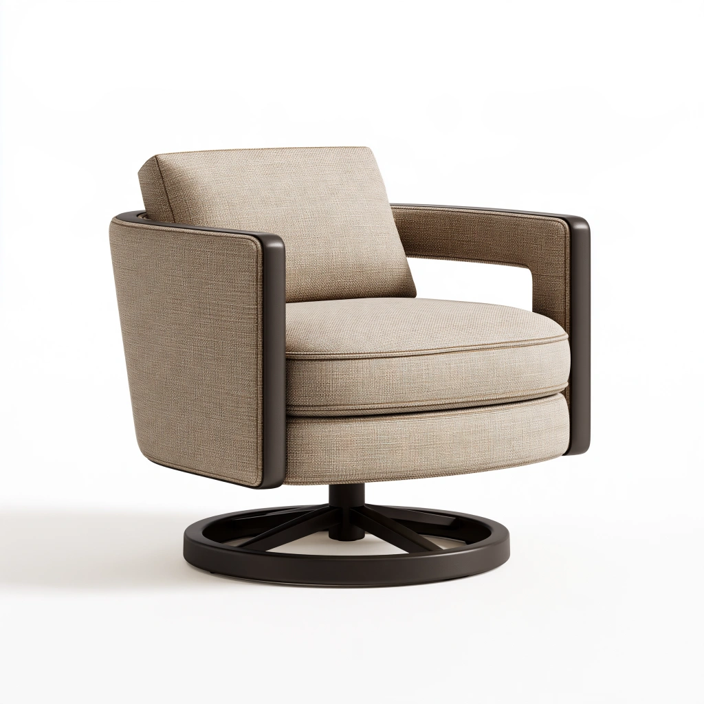Fauteuil pivotant 78 x 80 x 78 cm en tissu beige et métal brun style contemporain