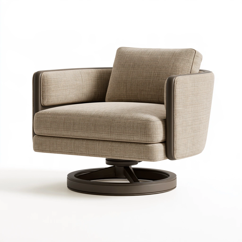 Fauteuil pivotant 85 x 85 x 82 cm en tissu beige avec base métallique style contemporain