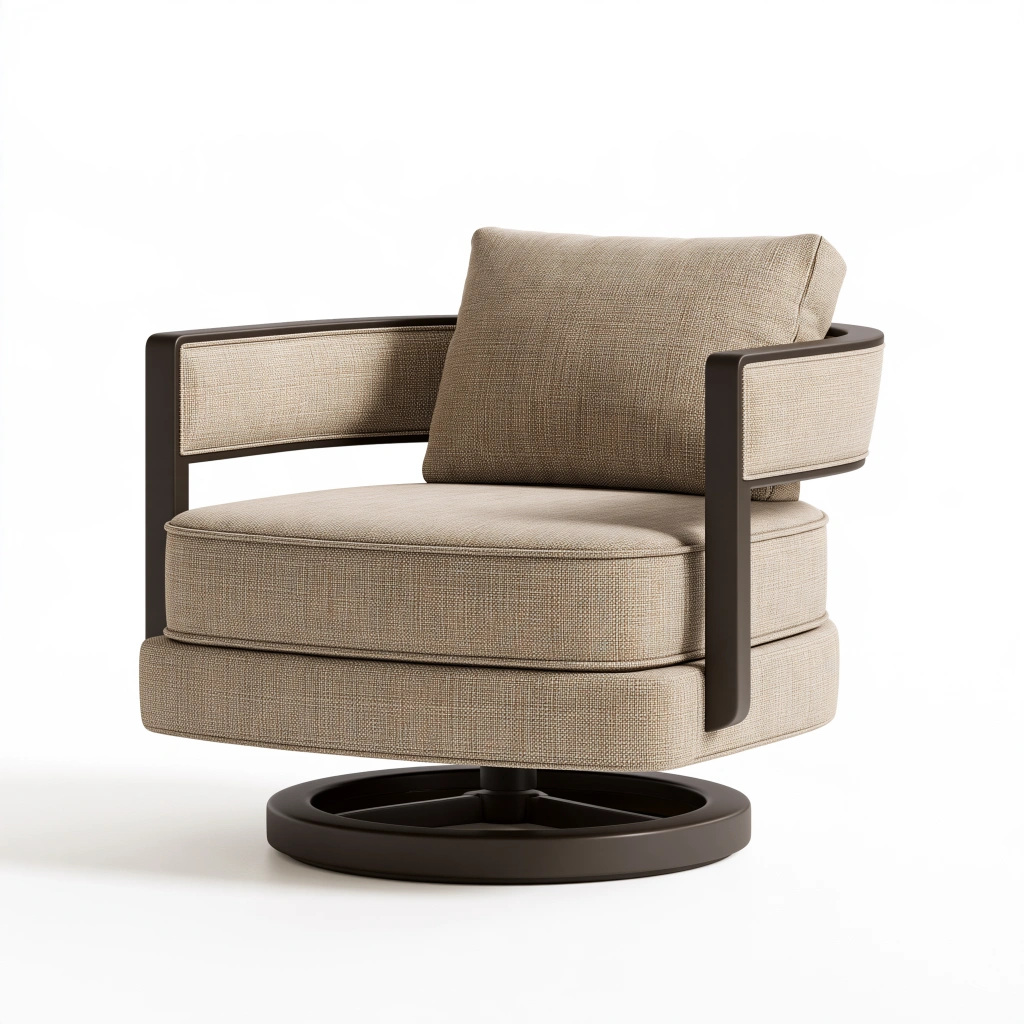 Fauteuil pivotant 82 x 85 x 78 cm en tissu beige et métal marron style contemporain