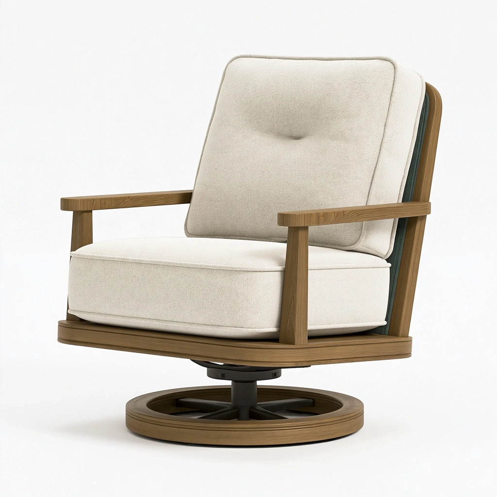 Fauteuil pivotant 80 x 85 x 95 cm en tissu beige et bois style contemporain