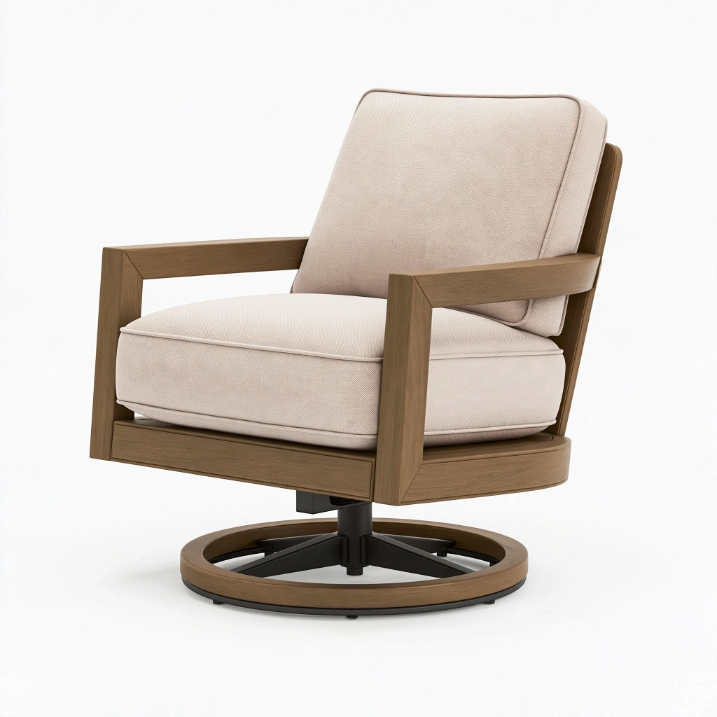 Fauteuil pivotant 76 x 82 x 92 cm en bois et tissu beige style contemporain