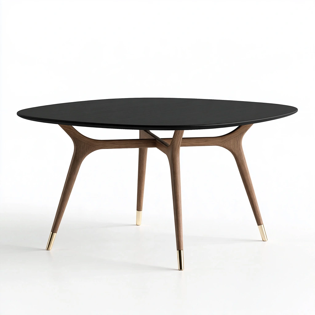 Table de salle à manger ovale 180 x 100 x 75 cm plateau noir structure en bois style contemporain