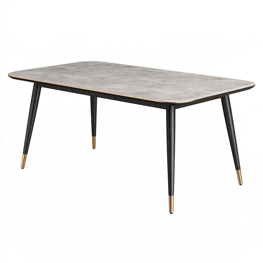 Table de salle à manger 160 x 90 cm effet béton gris pieds métal noir style moderne