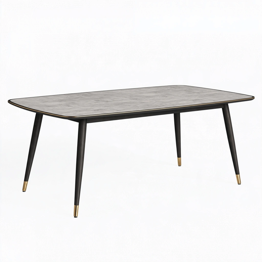 Table à manger 160 x 90 x 75 cm effet pierre gris et métal noir - style contemporain