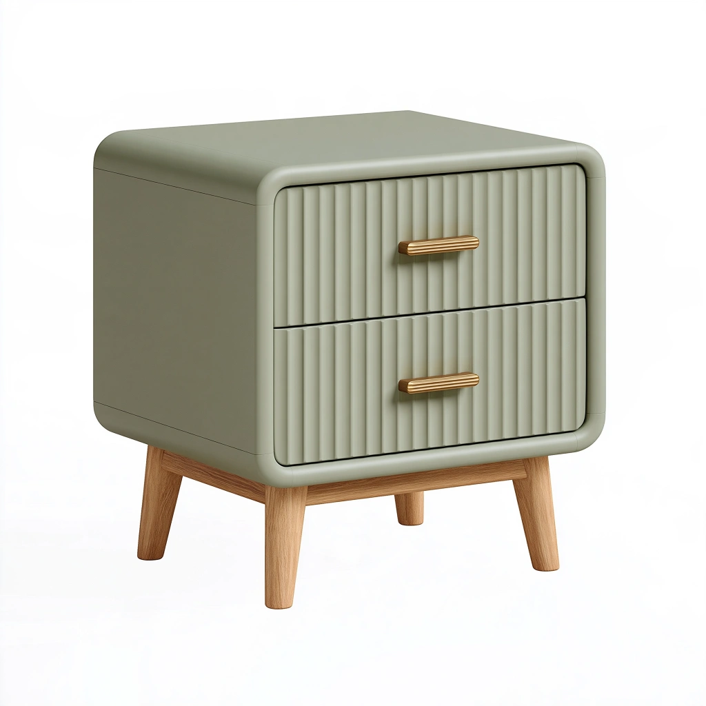 Table de chevet 45 x 40 x 55 cm verte avec pieds en bois à 2 tiroirs style rétro