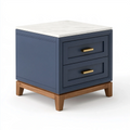 Table de chevet 60 x 45 x 60 cm en bois bleu marine avec plateau effet marbre style contemporain