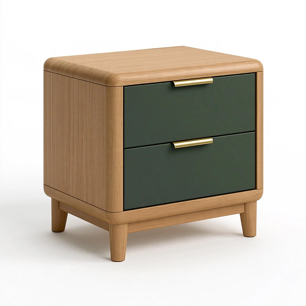 Table de chevet 45 x 40 x 55 cm en bois vert foncé style contemporain à 2 tiroirs