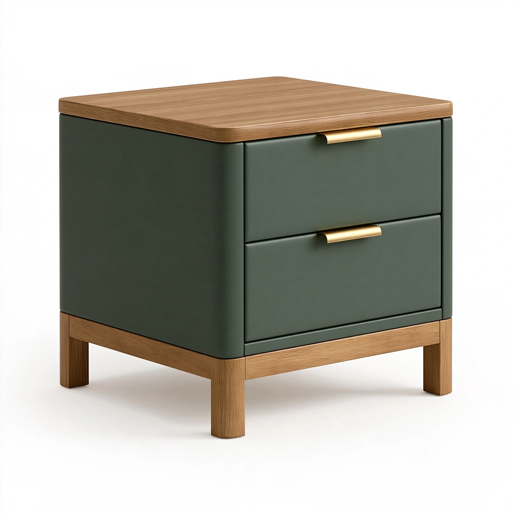 Table de chevet 50 x 40 x 55 cm en bois vert foncé à 2 tiroirs style contemporain