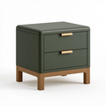Table de chevet 50 x 40 x 60 cm en panneaux de bois vert et bois à 2 tiroirs style contemporain