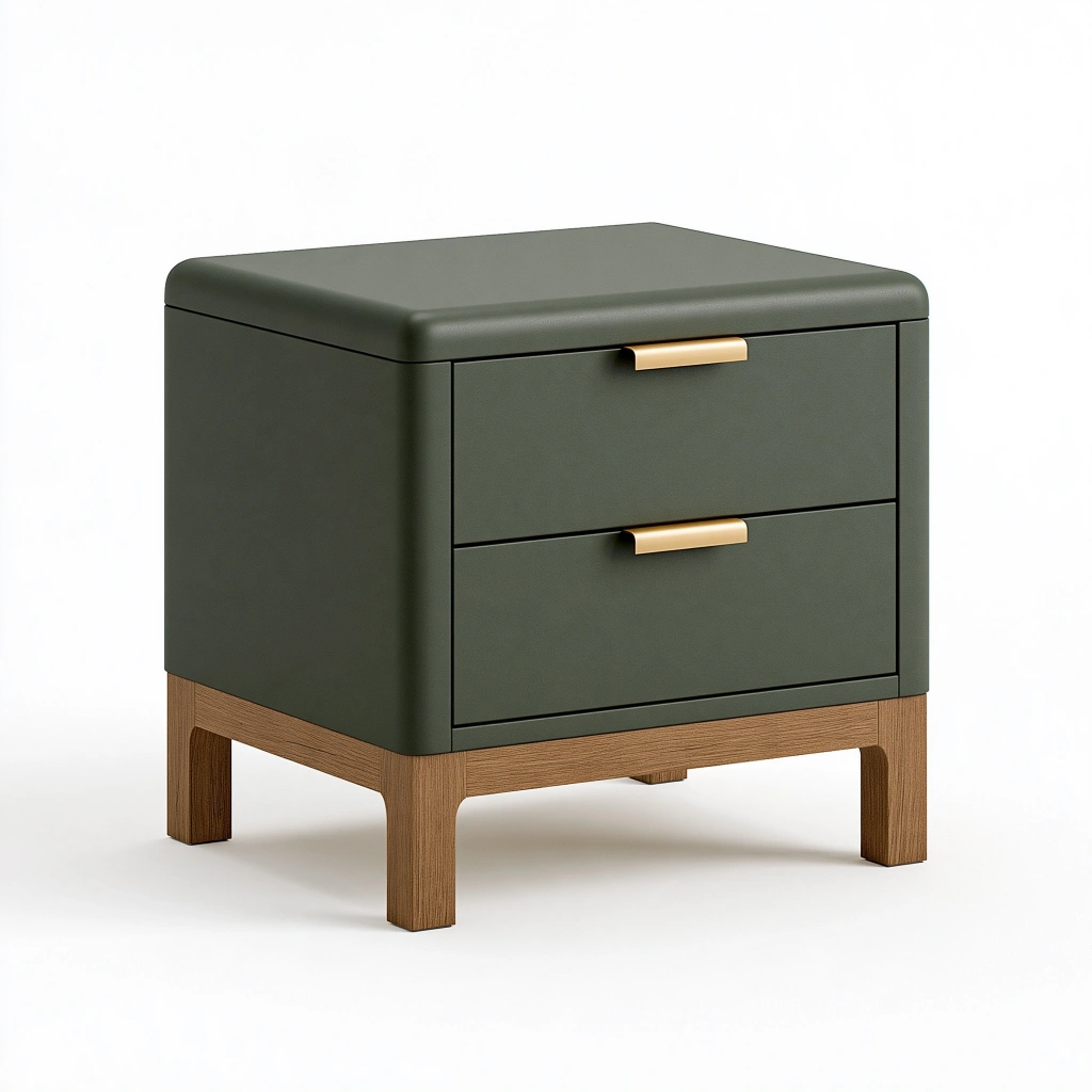 Table de chevet 50 x 40 x 60 cm en panneaux de bois vert et bois à 2 tiroirs style contemporain