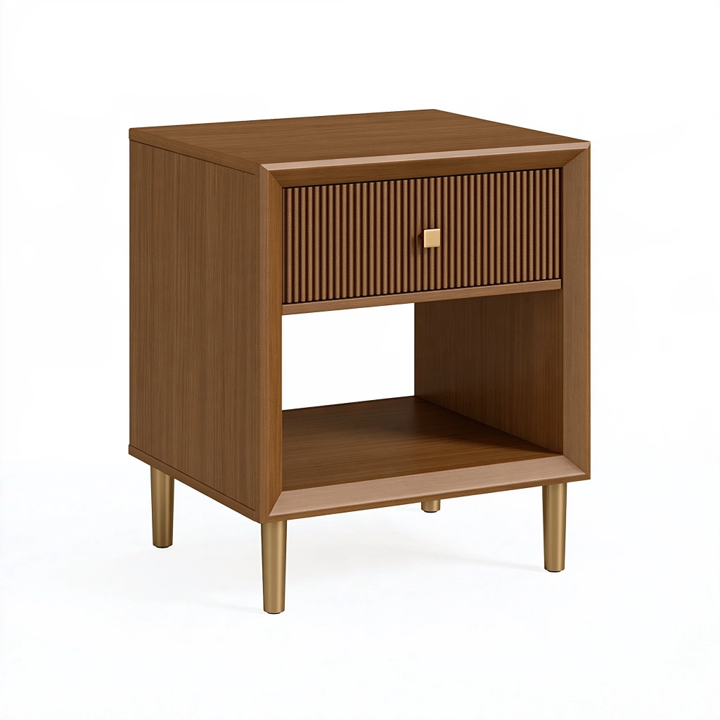 Table de chevet 45 x 40 x 60 cm en bois marron avec tiroir et niche de rangement